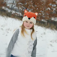 Детская шапка для девочек с рисунком лисы Стиль Кепки s Детская шерстяная одежда трикотажные Шапки для маленьких девочек с капюшоном клобук шапочка Кепки подарки для детей