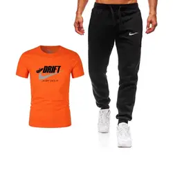 2019men's футболка + брюки из двух частей с коротким рукавом тренировочная одежда мужская для тренажерного зала Хлопок Фитнес Мужская Уличная