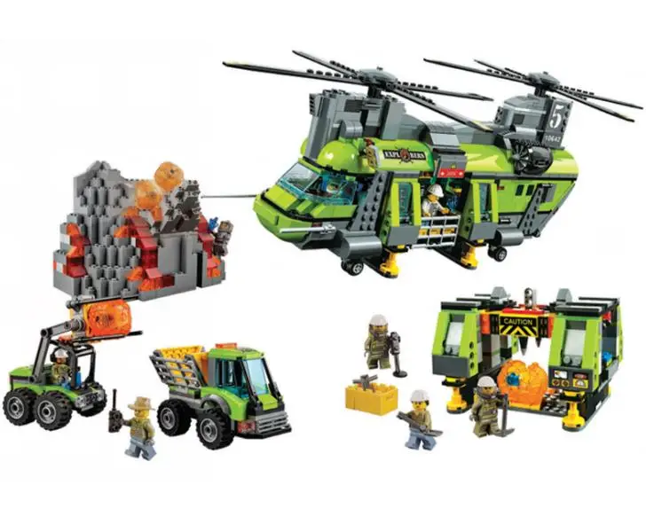

BELA 10642 City Volcano Heavy-lift Helicopter Exploration Building Block model Bricks Toys Gift For Children Compatible legoings