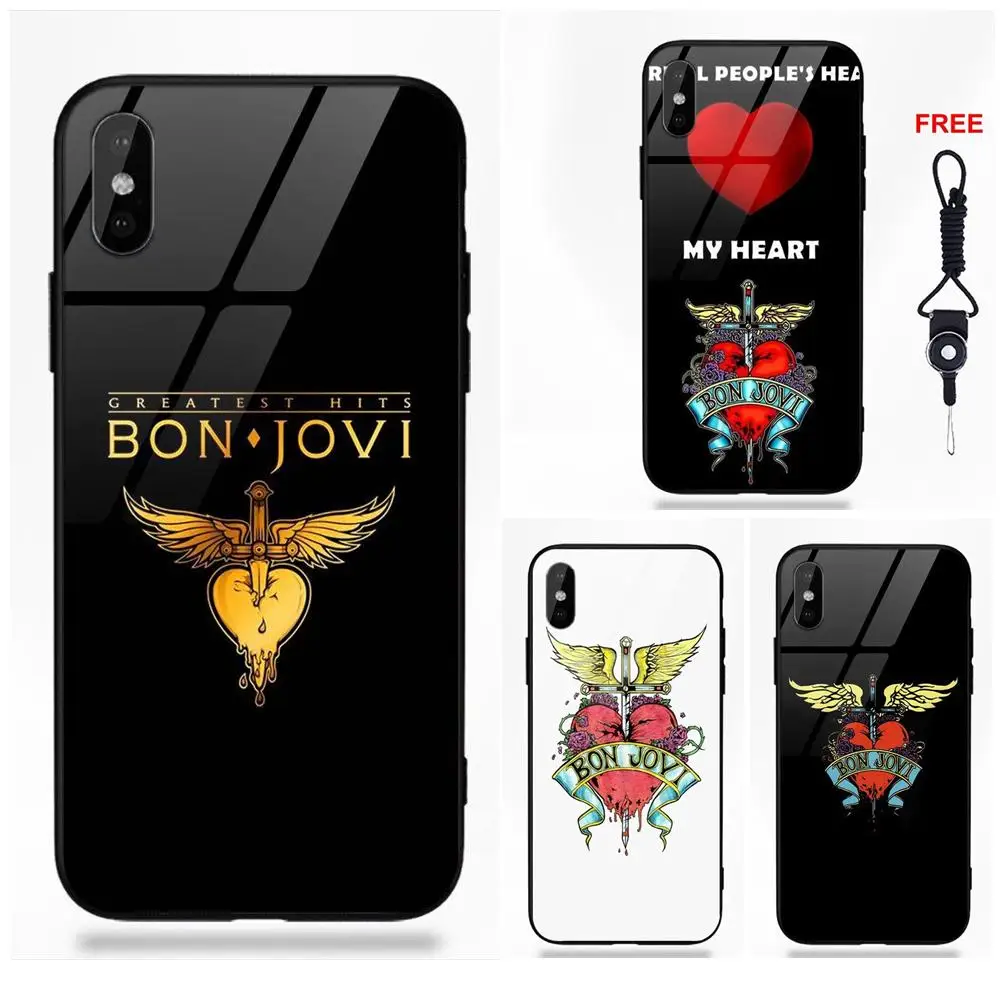 

Vvcqod Soft TPU Frame Tempered Glass Cell Phone Cases For Apple iPhone X XS Max XR 5 5C 5S SE 6 6S 7 8 Plus Band Bon Jovi