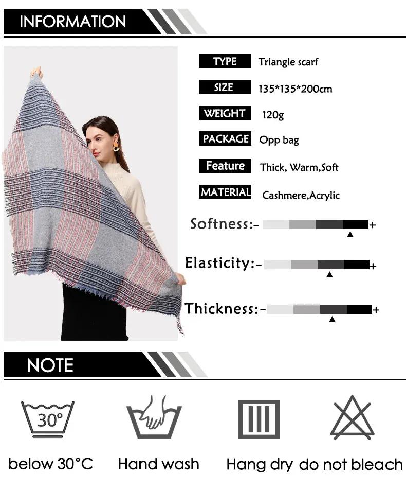 new designer brand women cashmere scarf triangle winter scarves lady shawls and wraps knit blanket neck striped foulard