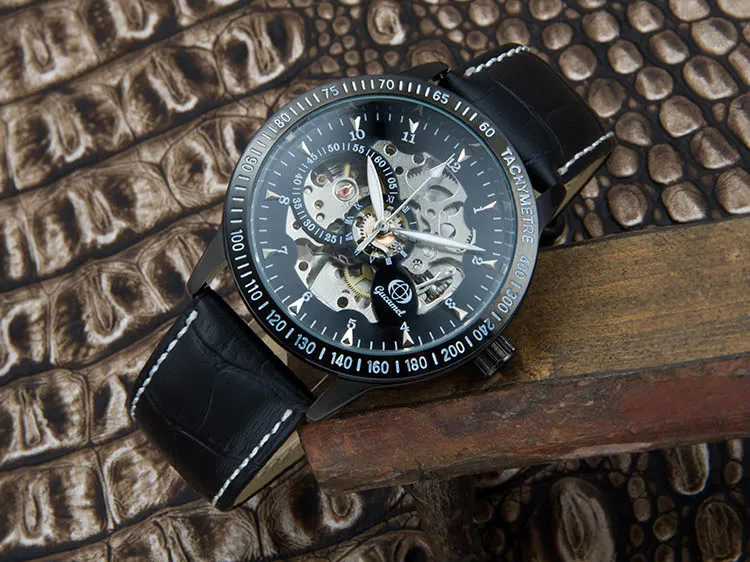 GUCAMEL роскошные часы элегантные черные Волшебные автоматические Модные механические часы из нержавеющей стали деловые мужские часы