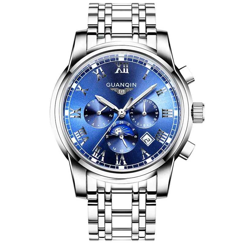 

High quality mechanical watches GUANQIN Luxury business mens watches Multifunction automatic watch men Luminous hands Waterproof