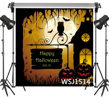 

LB Polyester & Vinyl Halloween Red-eyed Owl Full Moon Branch Studio Backdrop Photography Photo Props Photographic Background