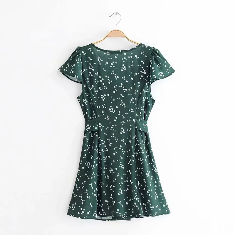 yinlinhe V neck Summer Dress Floral Bowknot Tie Sexy Button Dress Women Short Sleeve Elegant Slim Waist Vestidos  10