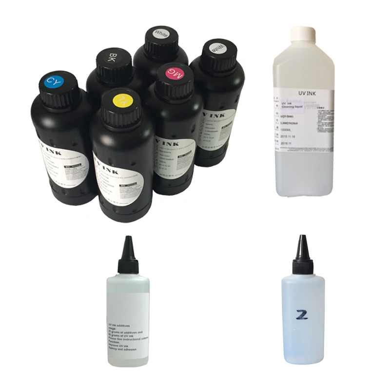 6colors X 500ml UV ink + 1pc X 500ml Cleaning liquid + 1pc X 100ml UV Additives + 1pc X 100ml UV Viscosity liquid for UV printer 6colors X 500ml UV ink + 1pc X 500ml Cleaning liquid + 1pc X 100ml UV Additives + 1pc X 100ml UV Viscosity liquid for UV printer