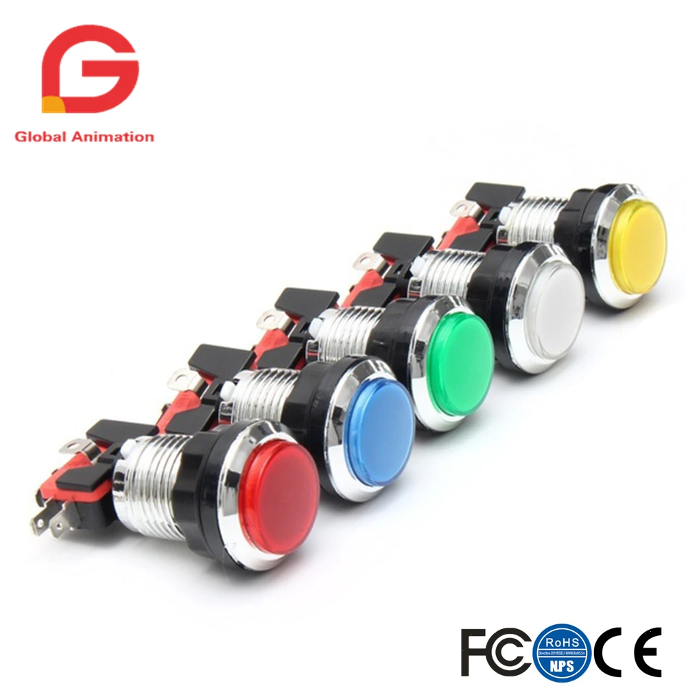 

50 Pcs/lots Chrome Plating 5V/12V 30mm LED Illuminated Push Buttons With Micro Switch For Arcade Machine Games Mame Jamma Parts