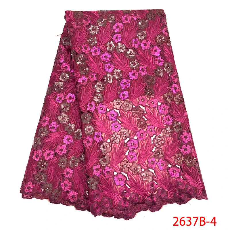 Модная нигерийская кружевная ткань высокого качества африканская Тюлевая Сетка кружевная ткань с блестками вышитая для свадебного KS2637B-2