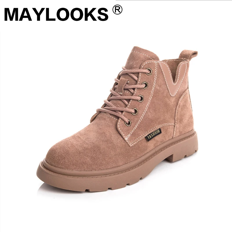 

Women's Motorcycle boots Leather Booties Flat Bottom Women's Shoes M-701