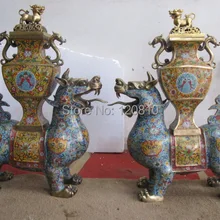 Китай Royal Pure bronze перегородчатой Foo Собаки лев кадило Статуя Пара