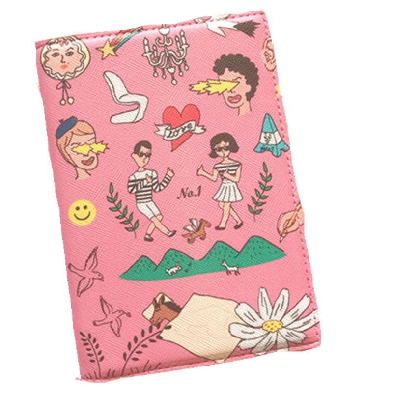 Кожаный держатель с мультипликационным рисунком сумка для девочек Медведь фрукты Кошка милый паспорт файл папка держатель Чехол ID органайзер для билетов карты - Цвет: pink dance