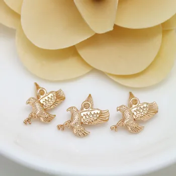 

6PCS 11x17MM 24K Champagne Gold Color Plated Brass Eagle Charms Pendants High Quality Diy Jewelry Accessories