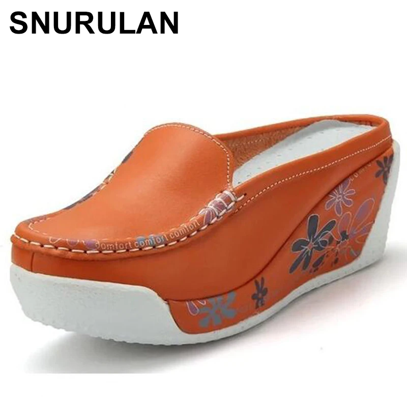 

SNURULAN Flat Platform Shoes Women 2018 Summer Spring Women's Flats Flower Print Slingbacks Ladies Casual Lazy Ladies Shoes E152