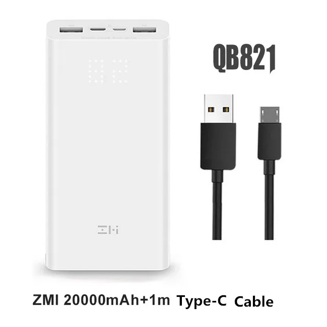 ZMI power Bank 20000 mAh QB821 Портативная зарядка Внешняя Батарея цифровой дисплей QC3.0 Dual USB 20000 mAh power bank для телефона - Цвет: Add Type C