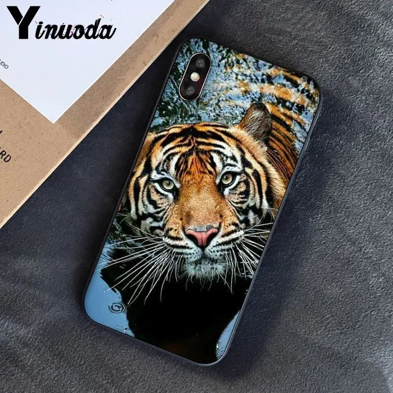 Yinuoda Lion tiger Модный милый животный черный чехол для телефона чехол для Apple iPhone 8 7 6 6S Plus X XS MAX 5 5S SE XR чехлы