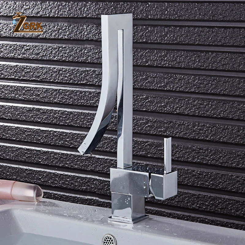 Günstige ZGRK Becken Armaturen Einzigen Griff Deck Montiert Chrome Messing Platz Hohes Waschbecken Wasserhahn Heißen Und Kalten Mixer Wasserhahn