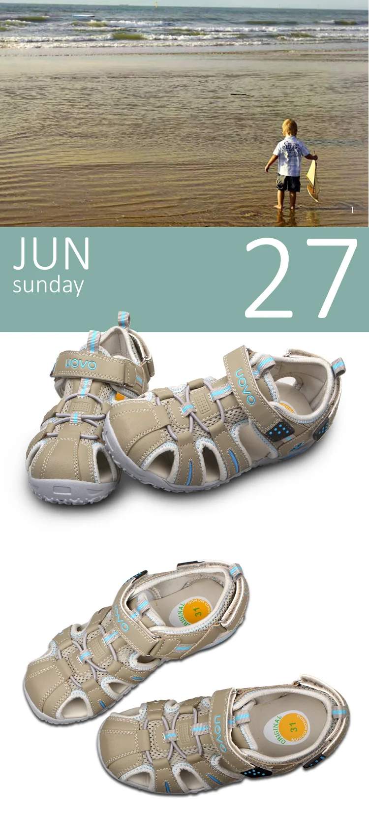 UOVO Brand 2020 Summer Beach Sandals Kids Closed Toe Toddler Sandals Children Fashion Designer Shoes For Boys And Girls 24#-38#