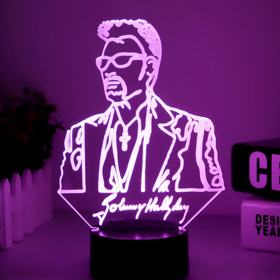 Последние Johnny Hallyday светодиодный ночник 3D праздничное освещение Smart 7 цветов Touch изменение спальня домашний декор Luminaria для детей Подарки