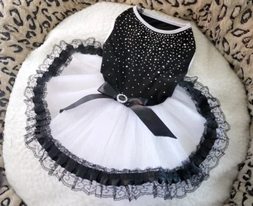 Кружевная юбка-пачка с черным бантом Свадебное женское летнее платье для собаки
