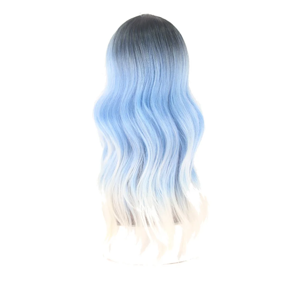 SOKU Synthetic Lace Front Wigs For Black Women Ombre Blue Body Wave Lace Wigs Kanekalon Heat Resistant Side Part Wigs Long Hair