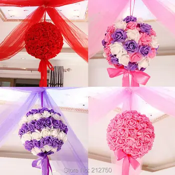 

EMS free shipping 1big rose ball+ 4small rose ball+ 20cm yarn + 5 hooks home wedding kissing rose ball decoration