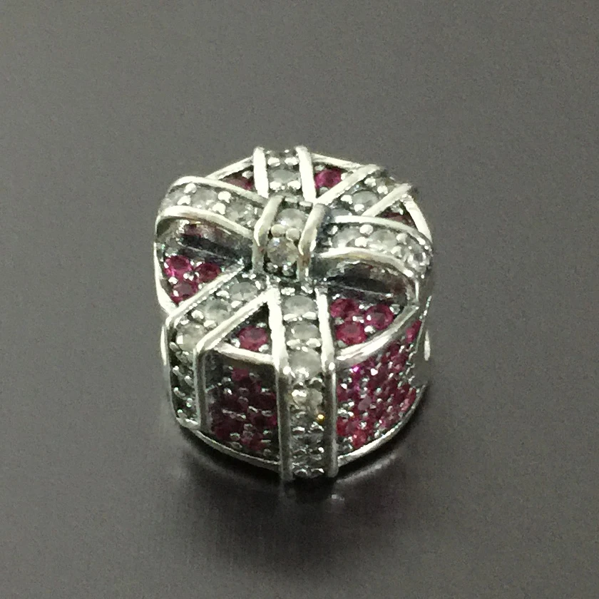 

original 925 sterling silver cylinder gift box inlaid red crystal bead fit Pd bracelets for women gift