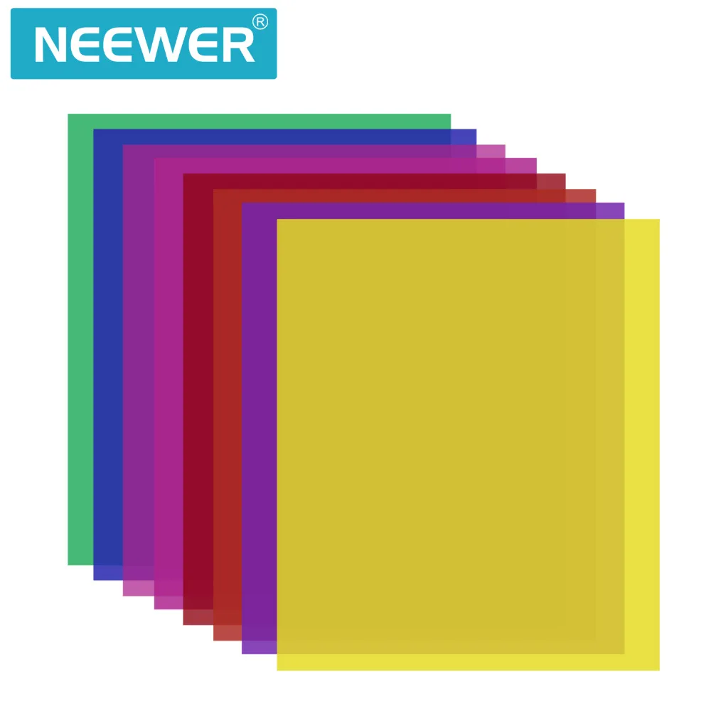 Neewer 8 штук гелевый цветной фильтр с 8 цветами-16x20 дюймов прозрачная цветная пленка пластиковые листы, корректирующий гель светофильтр