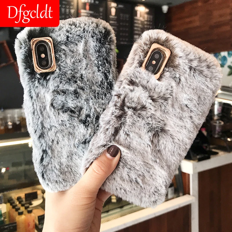 

Luxury Gold Warm Rabbit Fur Plush Hairy Phone Case for iPhone X 6 6S Plus 7 7Plus 8 Plus Lovely Cute Furry Soft TPU Back Cover
