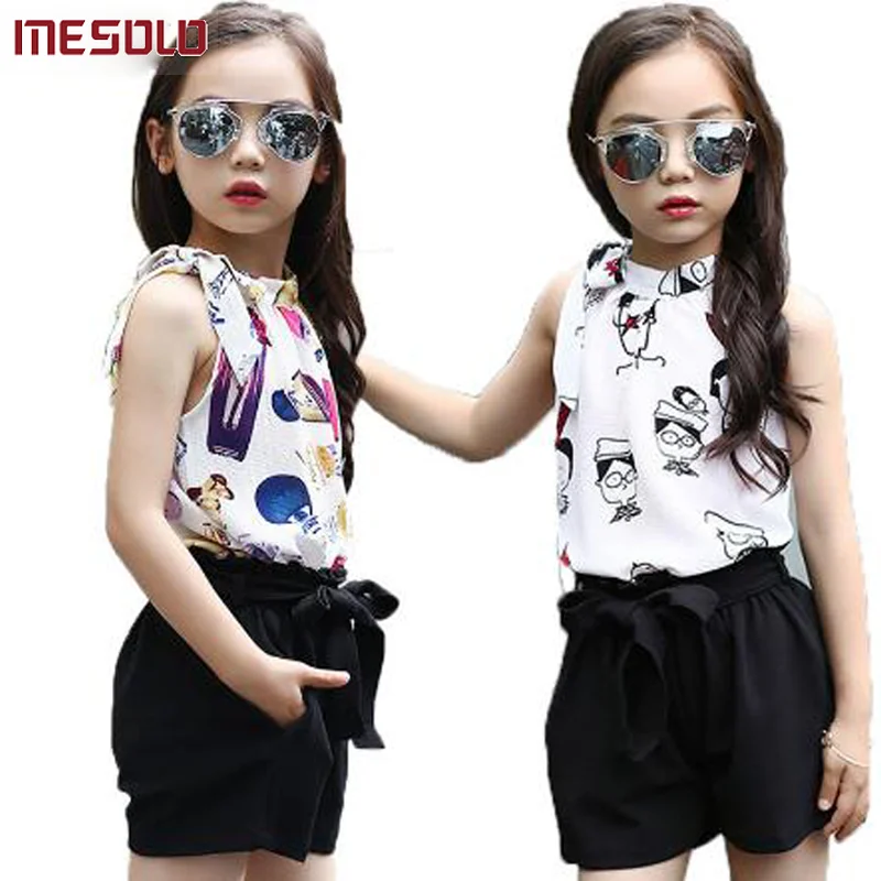 

MESOLO Girls Clothing Set Chiffon Dot Vest and Shorts Summer Cartoon T-shirt Girls Children's Clothing 4 5 6 7 9 11Years