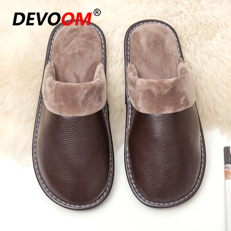 

2019 Mens Slippers Valentines Faux Fur House Bedroom Indoor Winter Shoes Quality Leather Slippers Lovers Anti-Skid Home Slippers