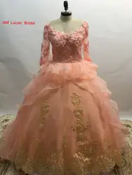 Оранжевый бальное платье Бальные платья ручной работы Цветы Сладкий 16 лет принцесса Платья для женщин для 15 лет Vestidos De 15 anos
