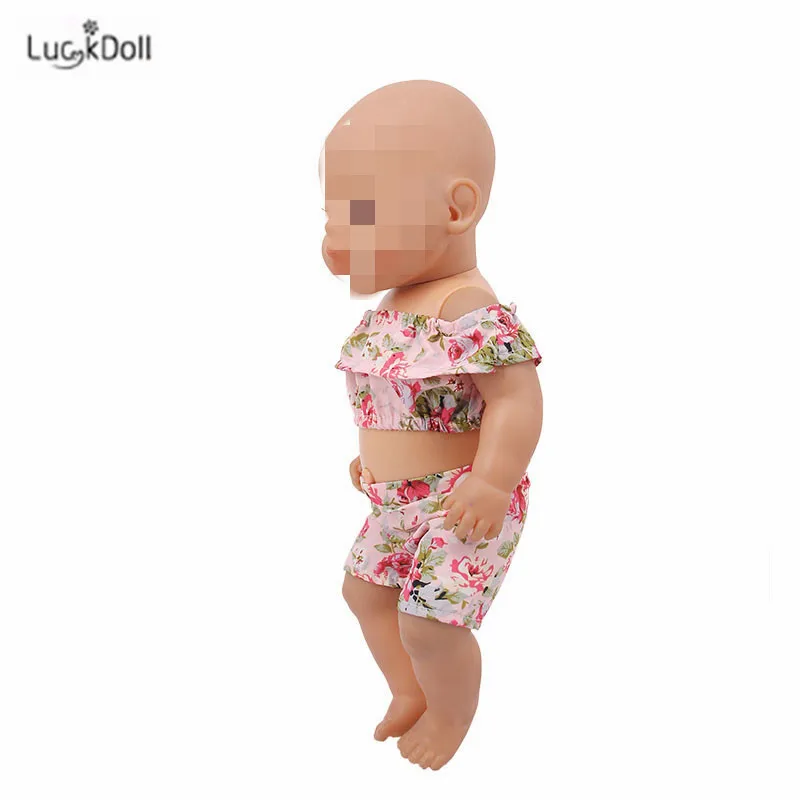 LUCKDOLL цветок короткий рукав шорты комплект подходит 18 дюймов Американский 43 см BabyDoll одежда аксессуары, игрушки для девочек, поколение, день рождения Gif