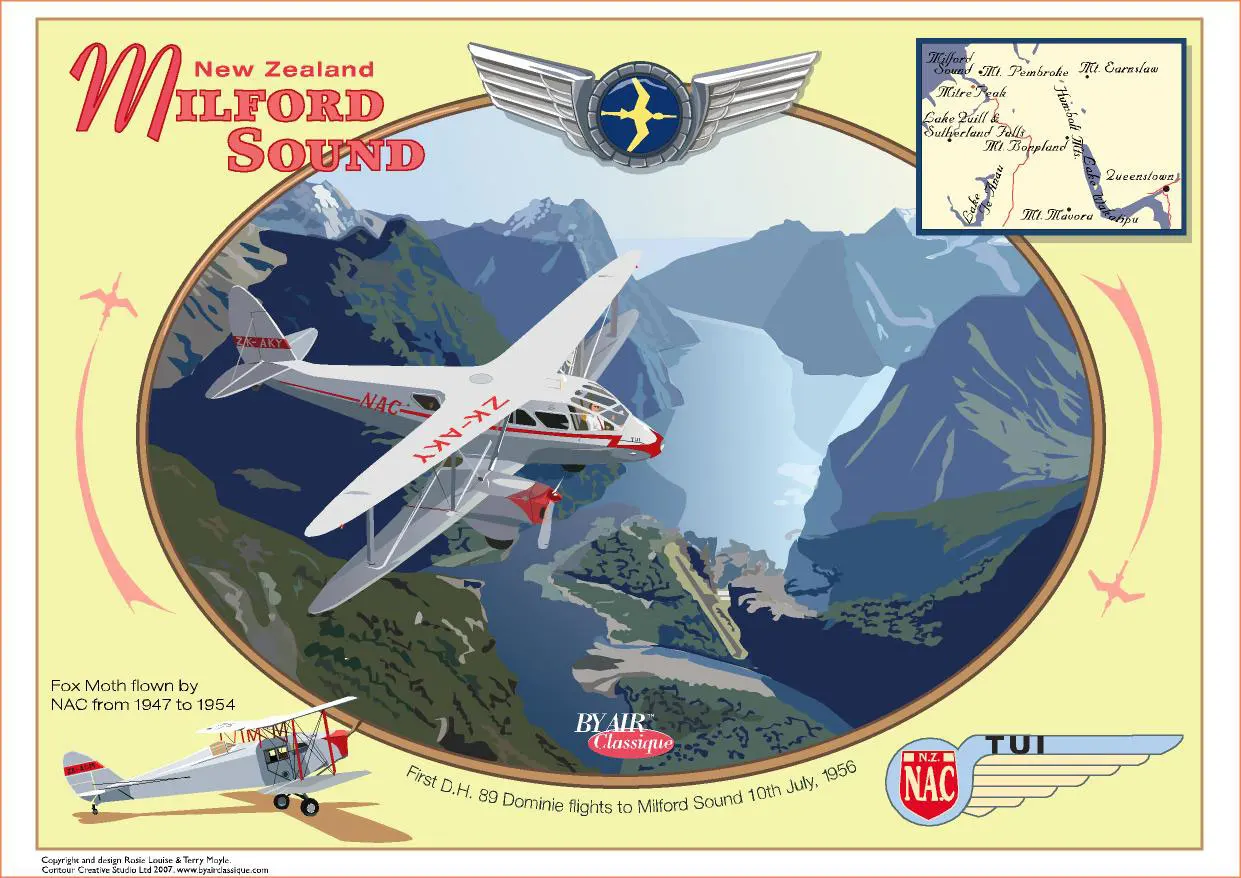 Новая Зеландия NZ Milford Sound полеты Air Travel классические настенные наклейки холст