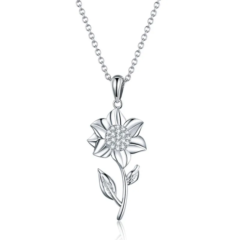 

ABAY Authentic 925 Sterling Silver Elegant Sunflower Flower Female Necklaces Pendant for Women Silver Jewelry Making