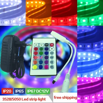 

5m/lot LED Strip 5050 /3528 DC12V 60LED/m 5050 3528RGB waterproof LED Light with 24Key IR Controller DC 12V power LED light
