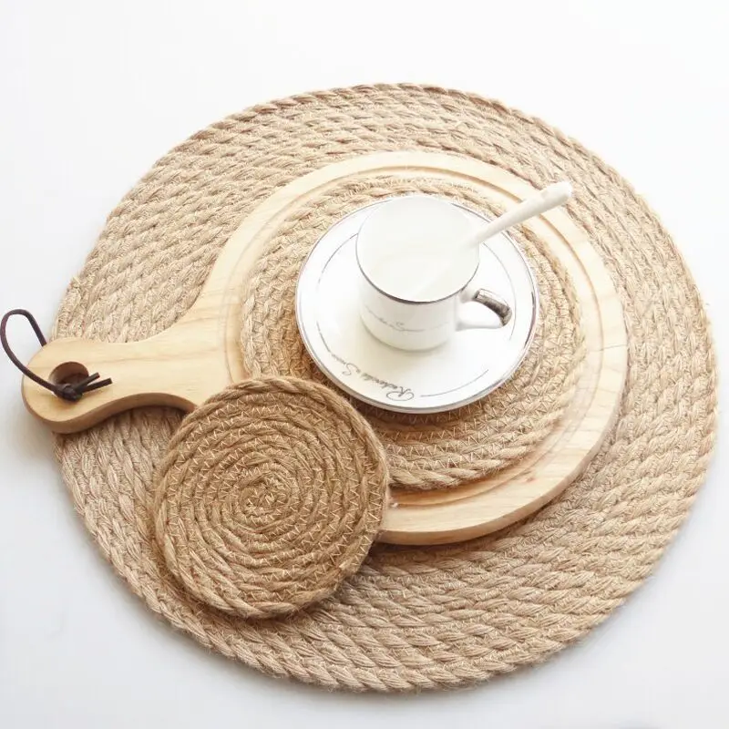 Japanese-style Cushions Placemat Kids For Dining Table Round Woven Heat Insulation Tablemat Handmade Pot Mat Kitchen Accessories