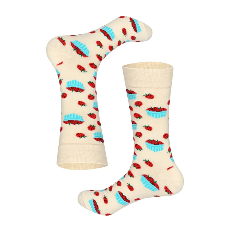 LIONZONE недавно качество фирменные мужские носки с клубничными полосками Дизайн Забавный Счастливое Платье Свадебные мужской экипажа носки