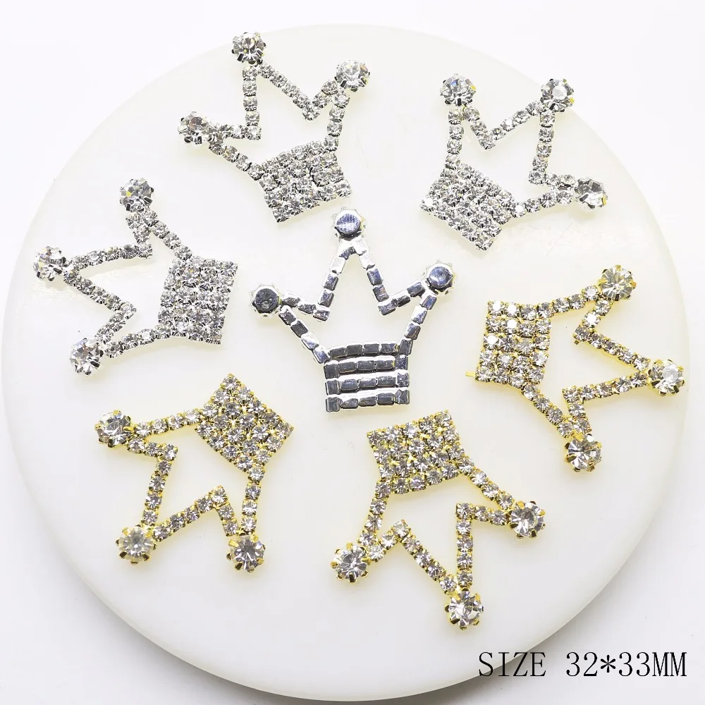 

Hot Sale 10pcs 32*33mm Crown DIY Jewelry Accessories Rhinestone pedestal brooch Pendant Wedding Invitation Accessories