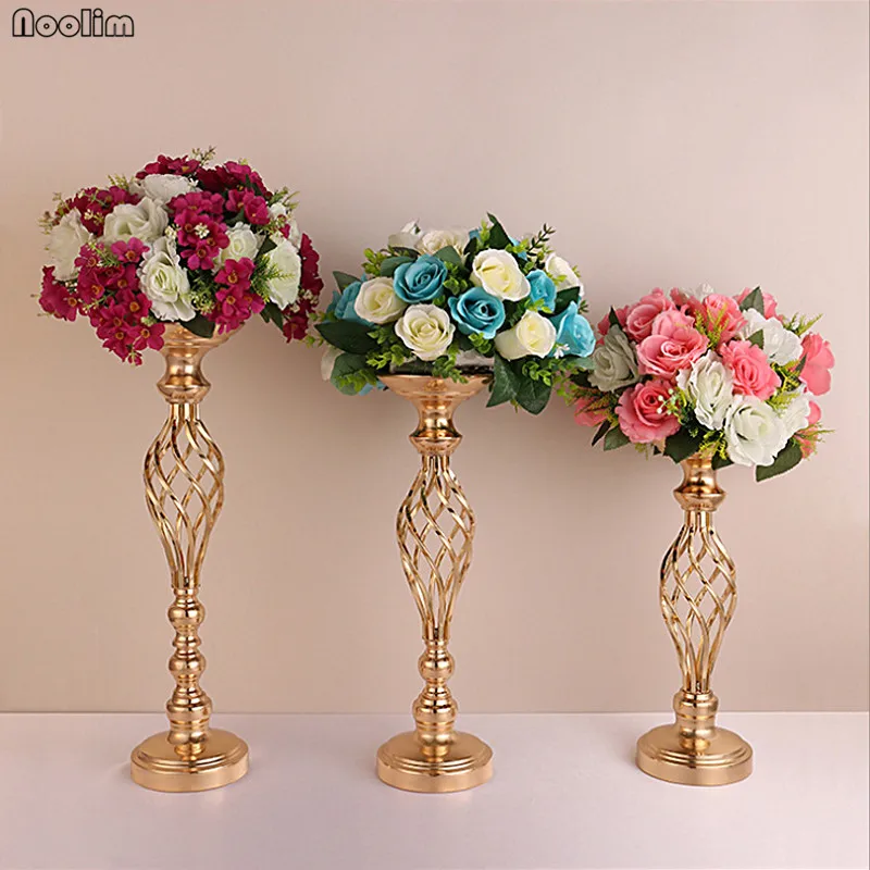 

1PC Metal Flowers Vases Wedding Props Candle Holder Gold Plated Iron Candlestick Wedding Home Decoration European Ornament