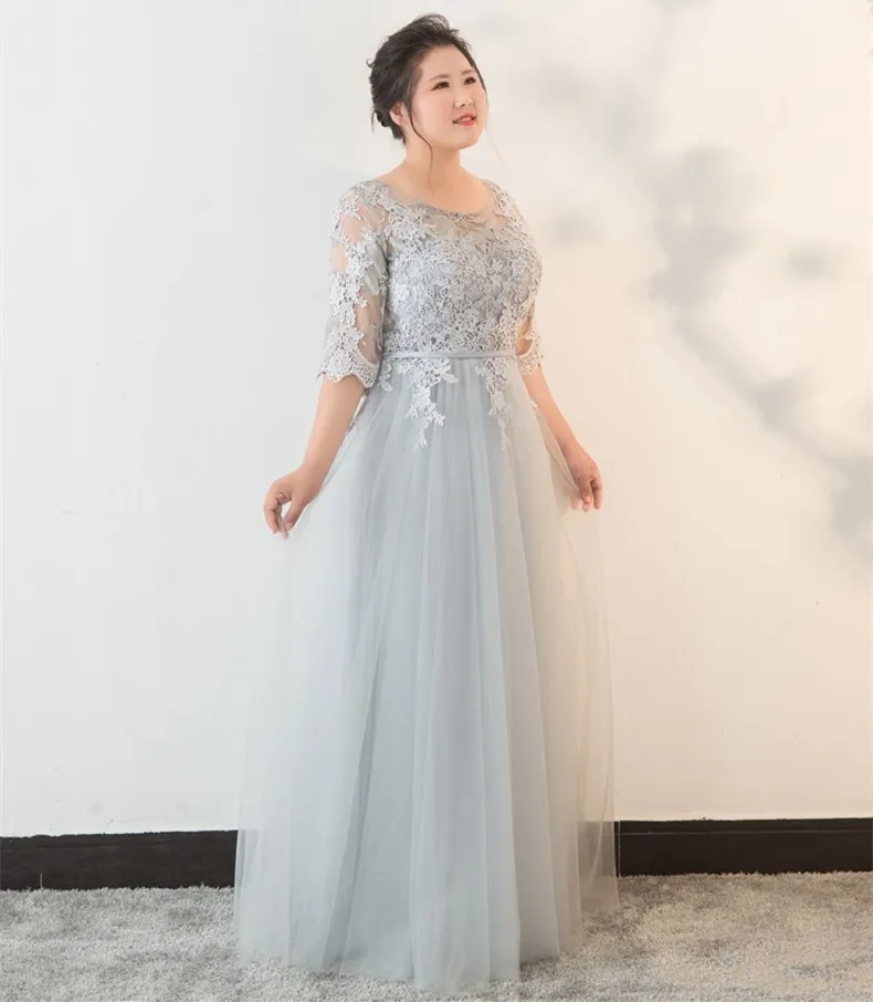 JaneVini Elegant Plus Size Light Gray Bride Dresses 2018 Lace Appliques Floor Length Long Gowns for Women - AliExpress