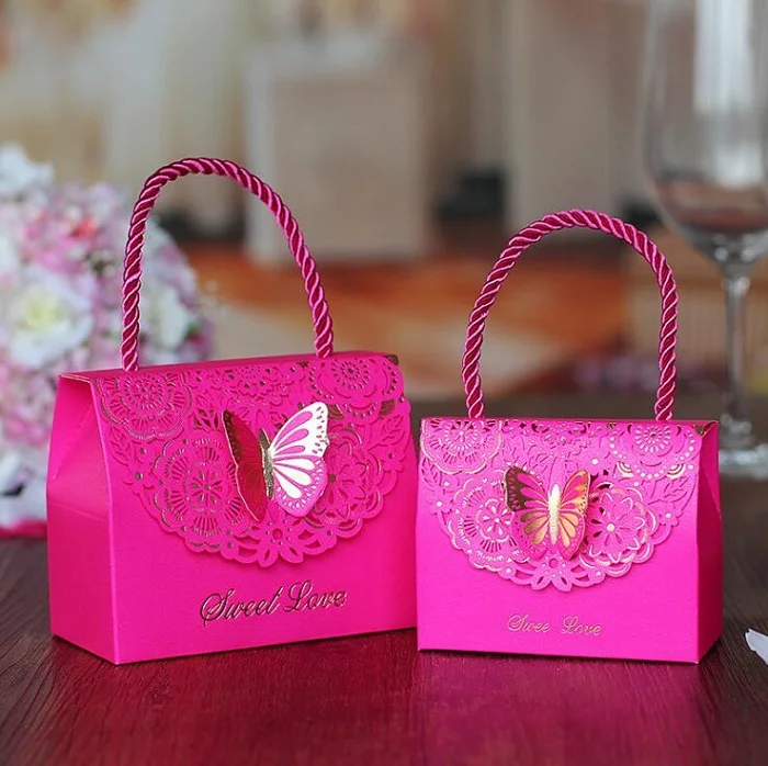 

candy box bag chocolate paper gift package for Birthday Wedding Party favor Decor supplies DIY handbag butterfly design Wh