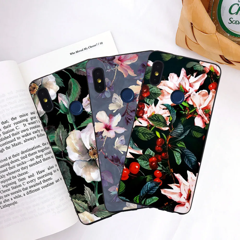 

For Xiaomi A1 A2 5X 6X Xiaomi 6 8 SE 8SE Case Redmi SE Soft tpu Silicone Case Luxury Korean Literary Leaves Flamingo Covers Skin