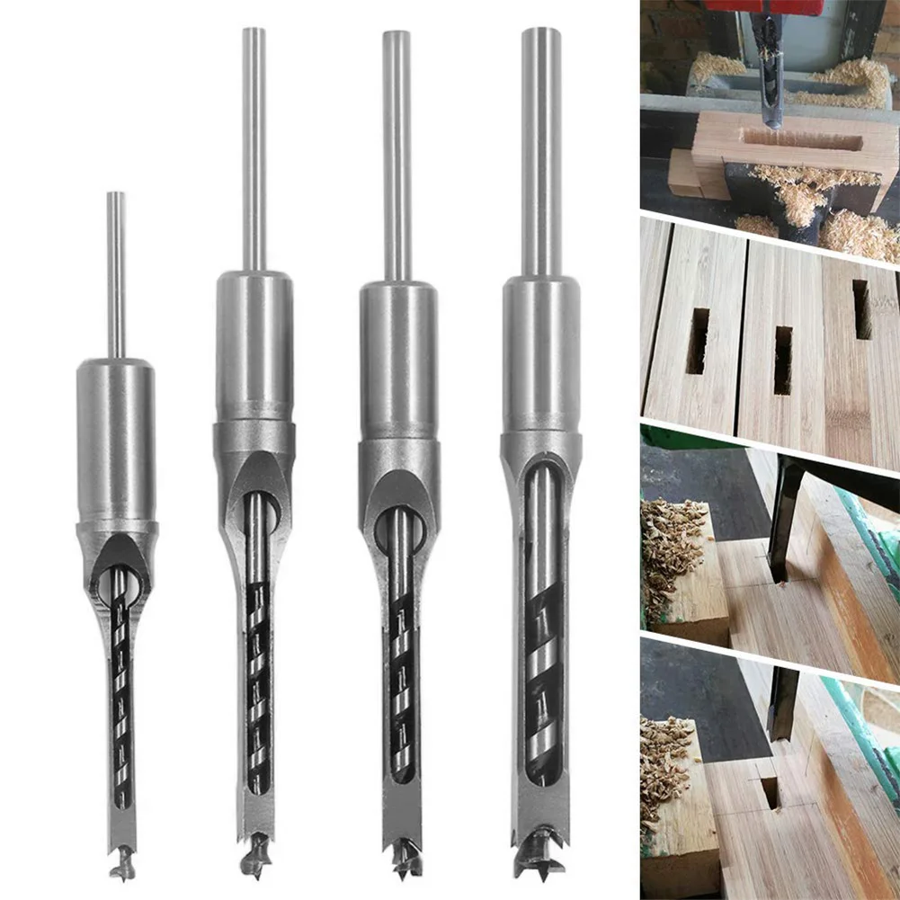 4Pcs Woodworker Square Hole Drill Bits Wood Mortising Chisel Set Bit Kits for DIY Woodworking Tools Mortising Drill Power Tools