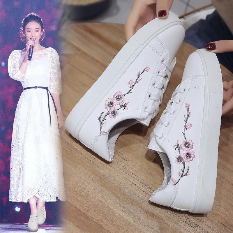 

Sagace Flower Embroidery Women Sneakers Lace up Casual Tenis Summer Casual Breathble Walking Woman Canvas Shoes BX73