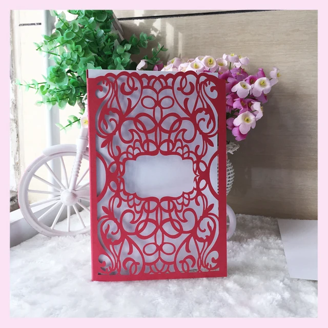 free shipping elegant embossed flower laser cut wedding invitations party invitation printing