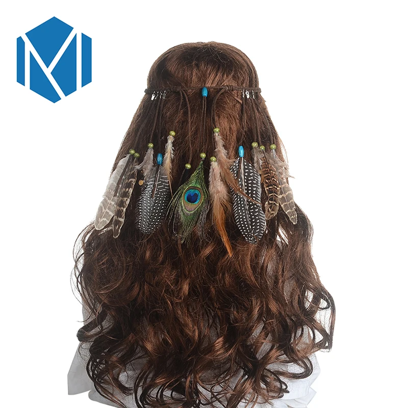 

MISM Ethnic Indian Feather Headdress Beach Holiday Hair Rope Bohemia Hairbands Handmade Plume Hair Band Drop Headband For Women