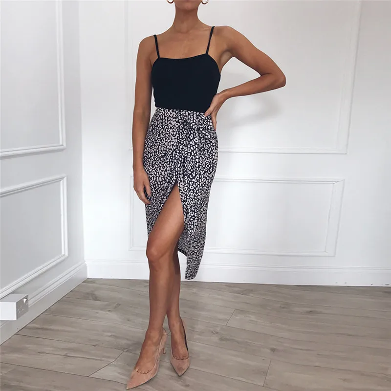 Женская юбка леопардовая Повседневная длина выпрямленного колена Высокая талия тонкая сексуальная уличная Однотонная юбка нижняя элегантная Falda Modis Лето 30