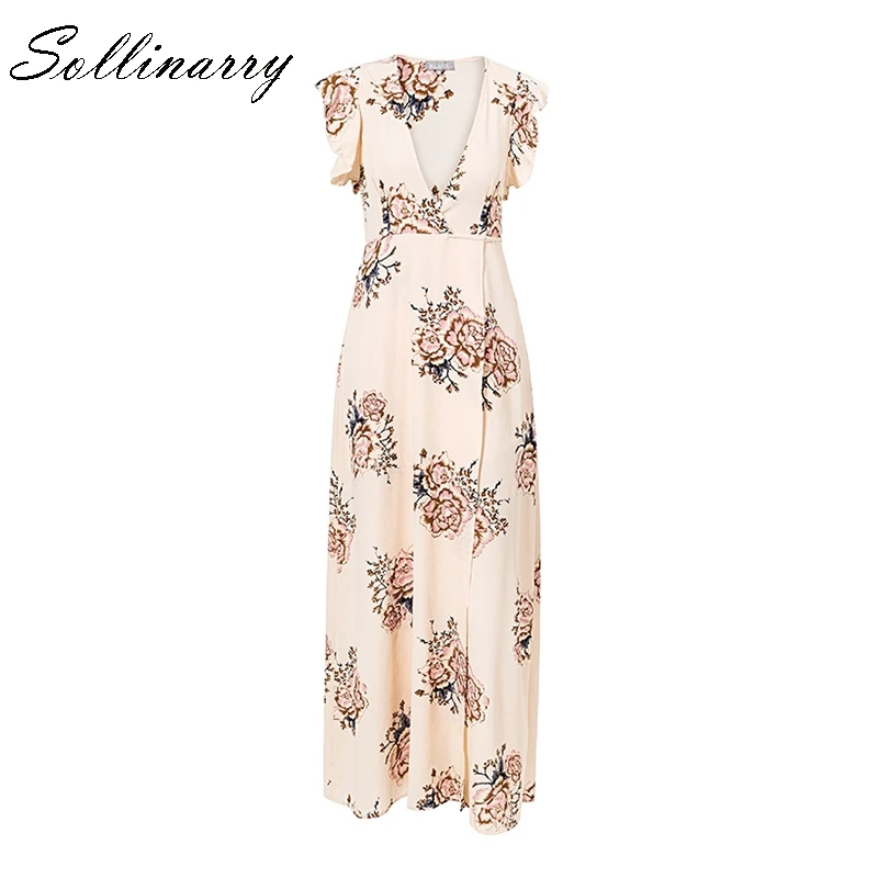 Lily Rosie Girl Ruffle floral print chiffon maxi dress Deep V neck long summer dresses 2018 New arrival chic boho beach vestidos