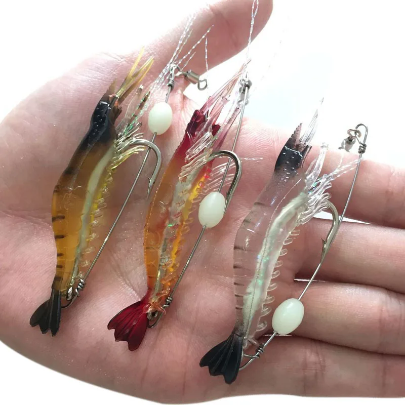 

5pcs/lot Shrimp Soft Lure 9cm/6g Fishing Artificial Bait With Glow Hook Swivels Anzois Para Pesca Sabiki Rigs Fishing Lure