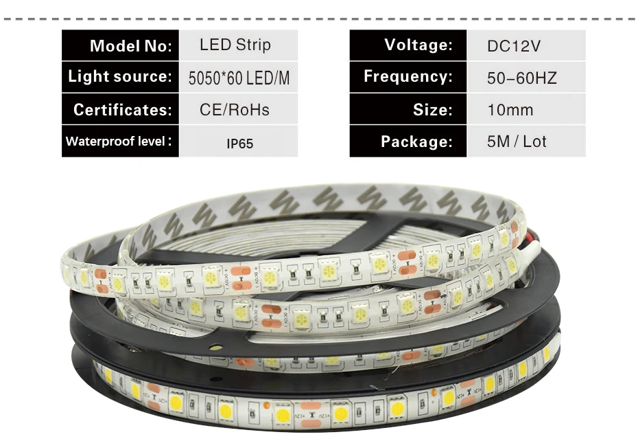 DC12V теплый белый/белый СВЕТОДИОДНЫЙ монохромный полосы света 5050 60 светодиодный/м, 5 м 5050 Светодиодные ленты Светодиодные полосы света с DC 12 В Мощность suppply